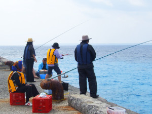 岸壁からの魚釣り